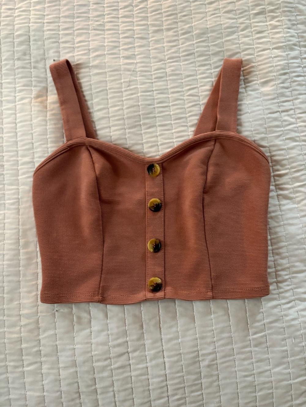 Bozzolo Rust Ribbed Button-Front Crop Top